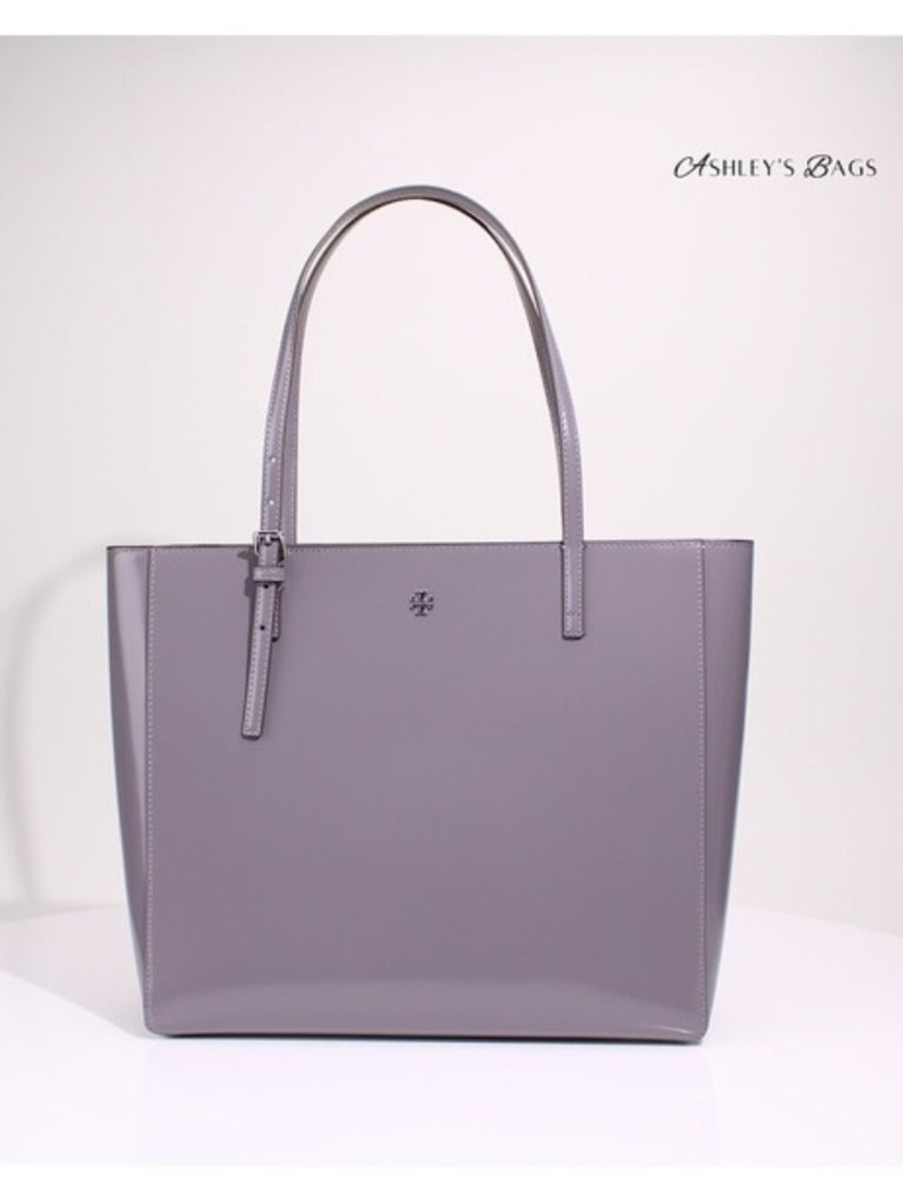 Tory Burch Large Patent Leather Emerson Tote In Grey